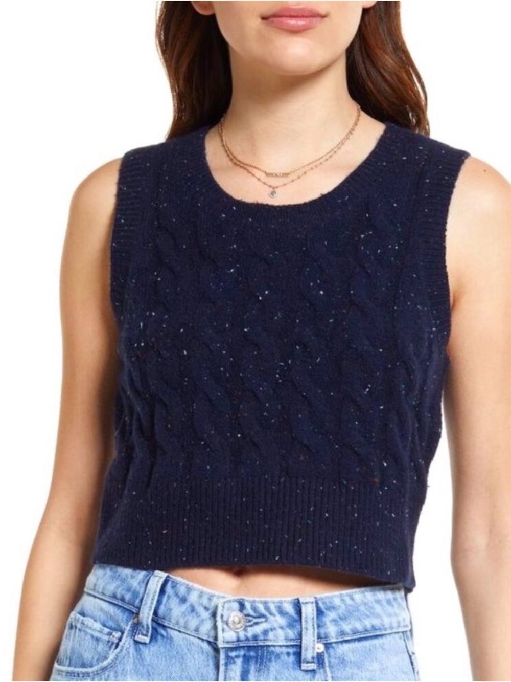 TREASURE & BOND Nordstrom Navy Tweed Cropped Sweater Vest